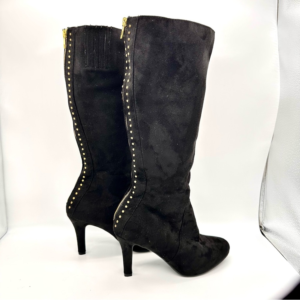 Sbicca Gold Studded Boots Zip Black Faux Suede Leather Like Designed women’s 8